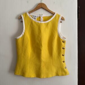 90s VIntage ESCADA Quilted Sunshine Yellow White Trim Shell Top Size 44 / Large